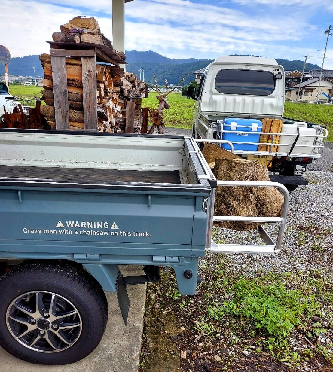 後部アオリに装着したバックボックスを車両側面から見た例